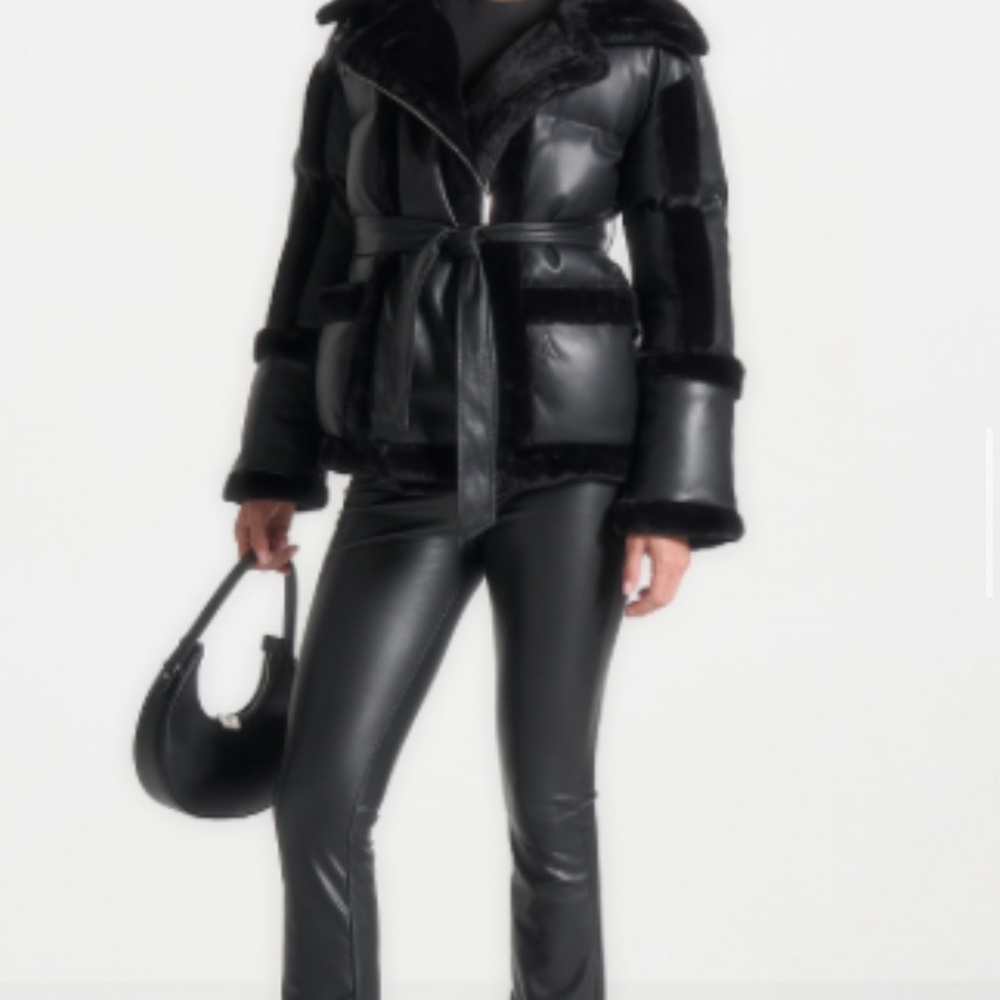 Maniere De Voir Black Leather Puffer Jacket